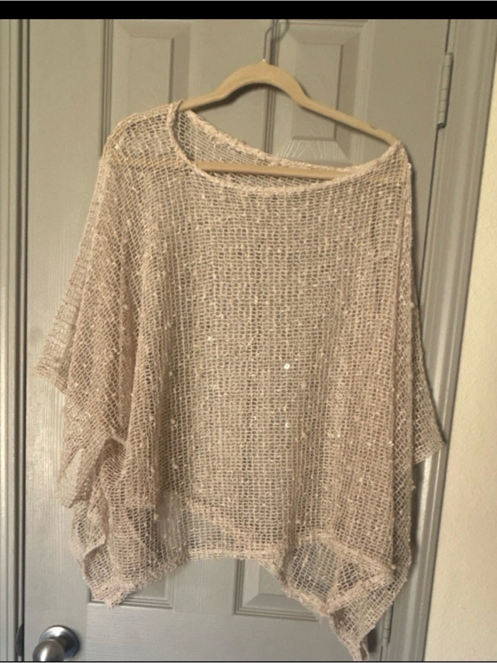 Source Unknown Beige Open-Weave Women's Poncho Sweater